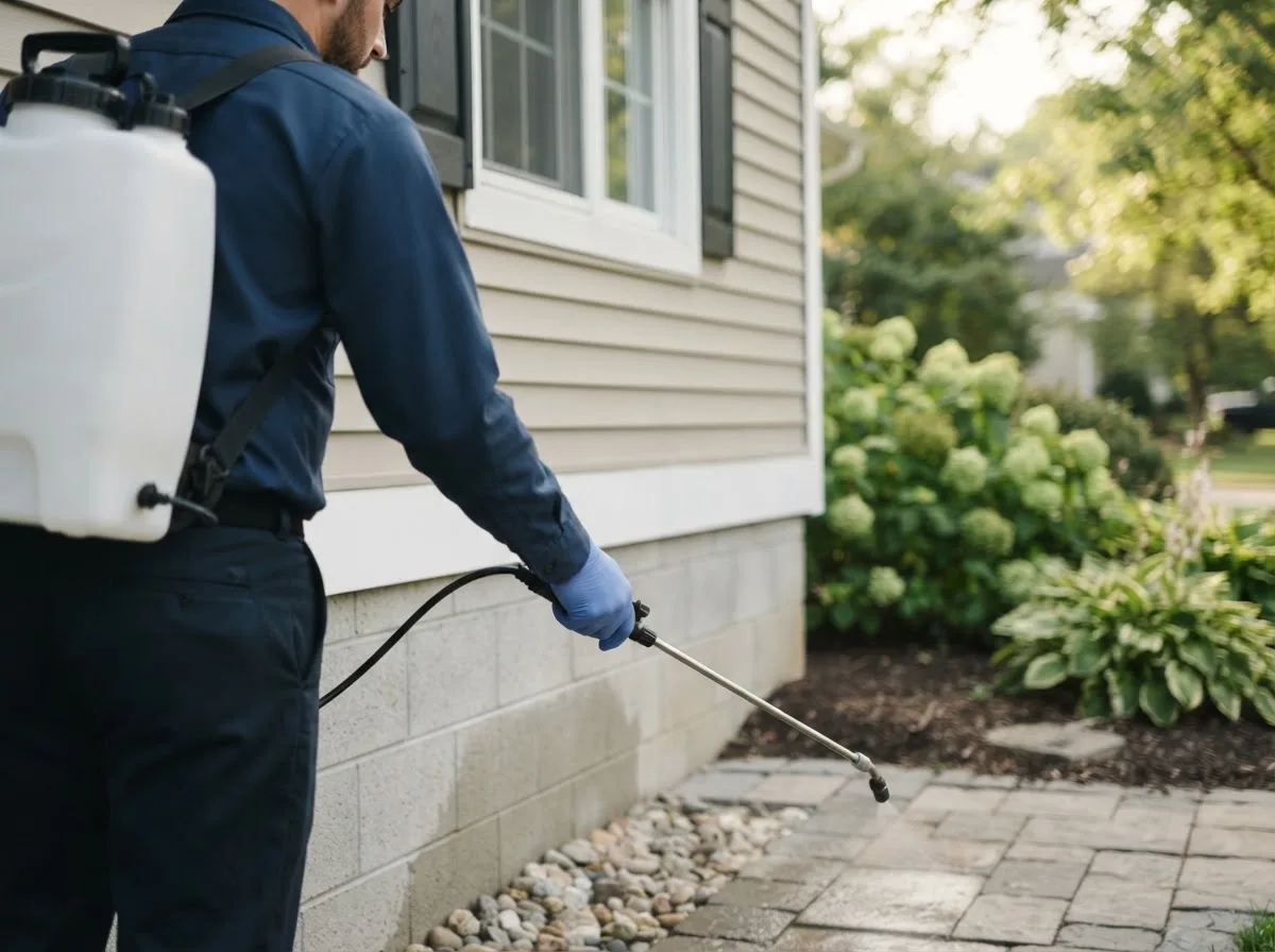 Pest control technician inspecting a home in Edwards, MO